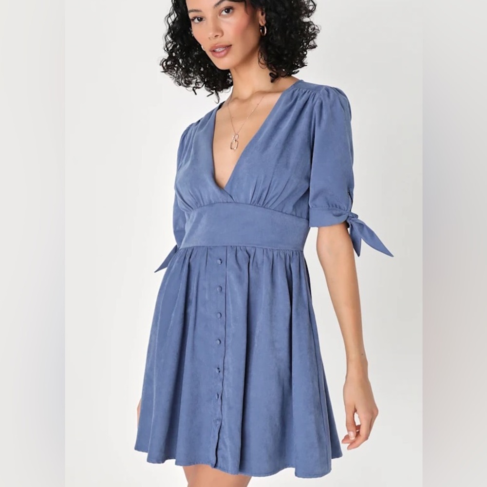 Absolutely Sweet Blue Button-Up Short Sleeve Mini Dress Lulus Size XL NWT